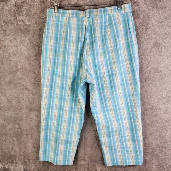 Womens St John's Bay Capris Pants Stretch Blue White Green Plaid Hi Rise Size 8 - Picture 7 of 11